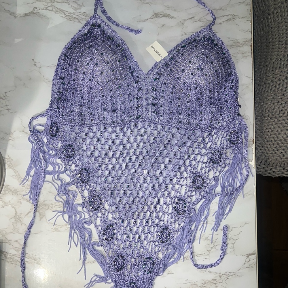 Lavender Crochet Halter Top